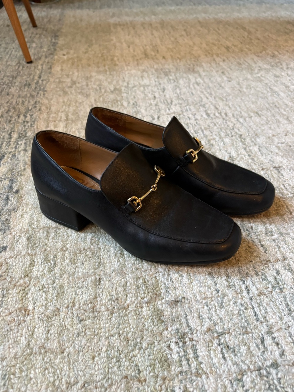 Sam Edelman Leather Horsebit Loafers block heel- Classic Dress Loafers. 1.5 in
